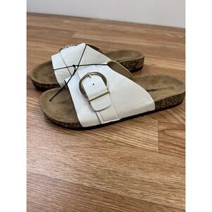 Fashion Nova True Statement Flat Cork Sandals White Slides Size 8 Women's NEW
